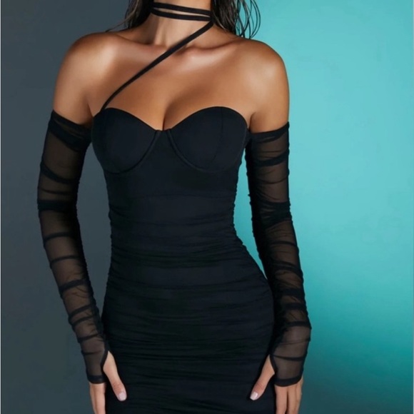 EUC—- OH POLLY TEAL CHAMBERY UNDERWIRE BARDOT MINI DRESS - US Size 2 SKU:114 - Picture 10 of 16